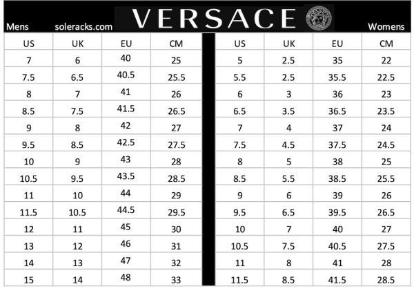 Versace Shoes Size Chart Men 39 s Women 39 s Soleracks