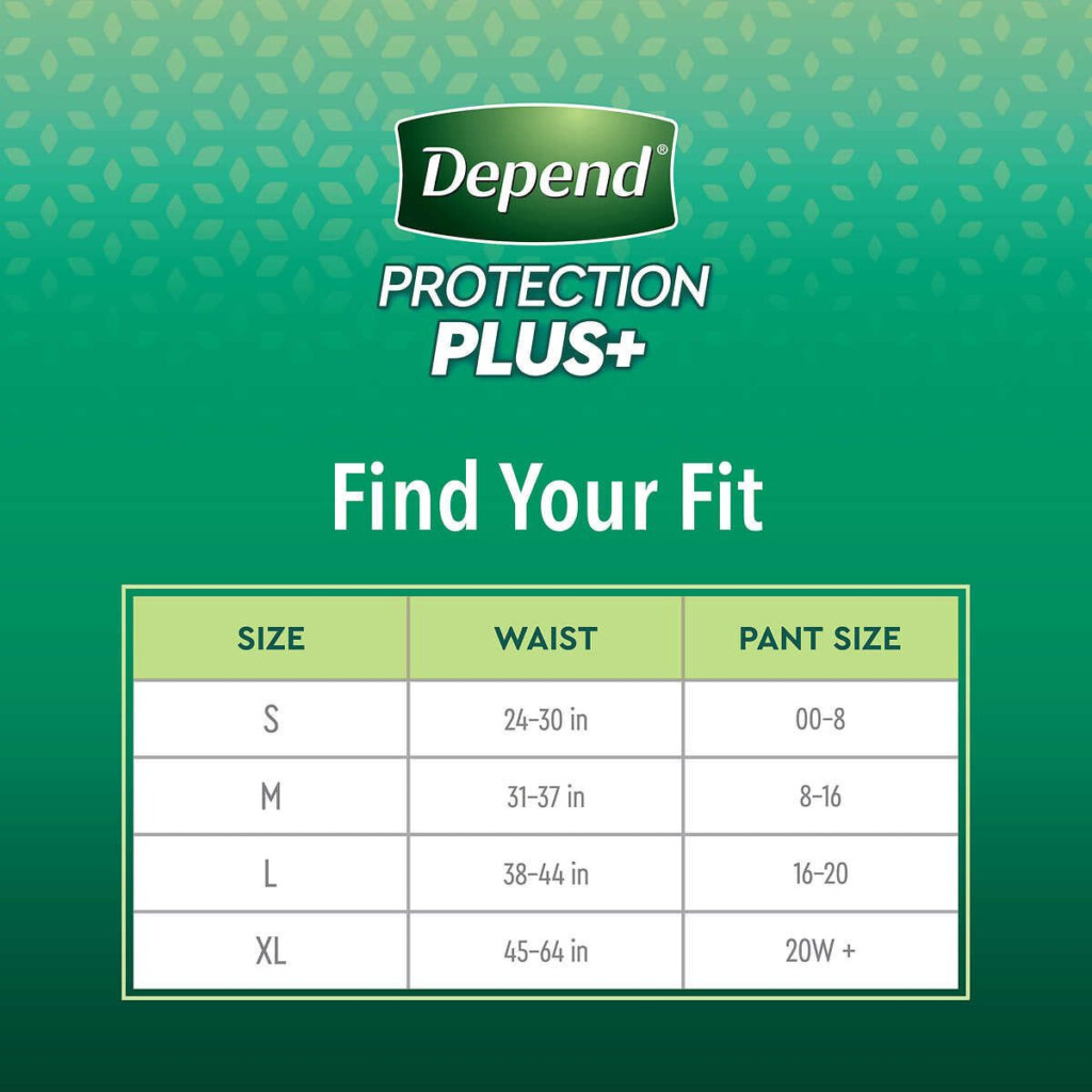 Womens Depends Size Chart