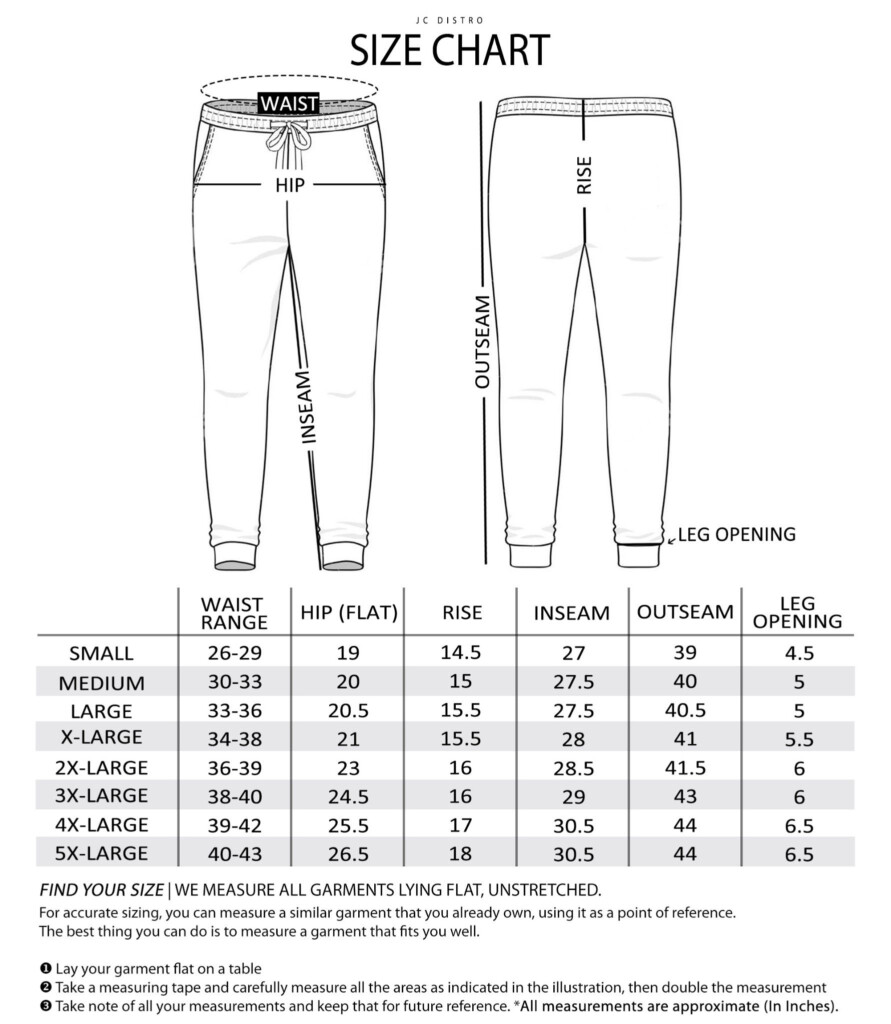 Xl Sweatpants Size Chart Printable Templates Free